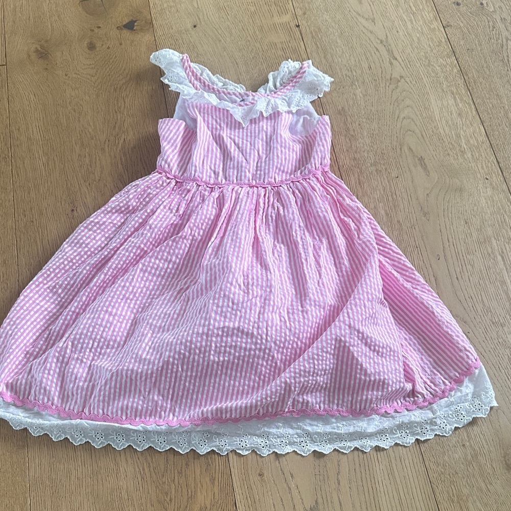 Rare editions Pink Striped Dress with Lace Trim 6X girls